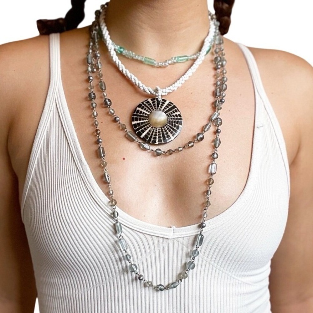 American Eagle Vintage Y2K Dark Siren Steel Blue Beaded Long Necklace